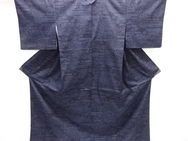 JAPANESE KIMONO / SILK / YUKI TSUMUGI / WOVEN EGASUMI & KIKU & PEONY